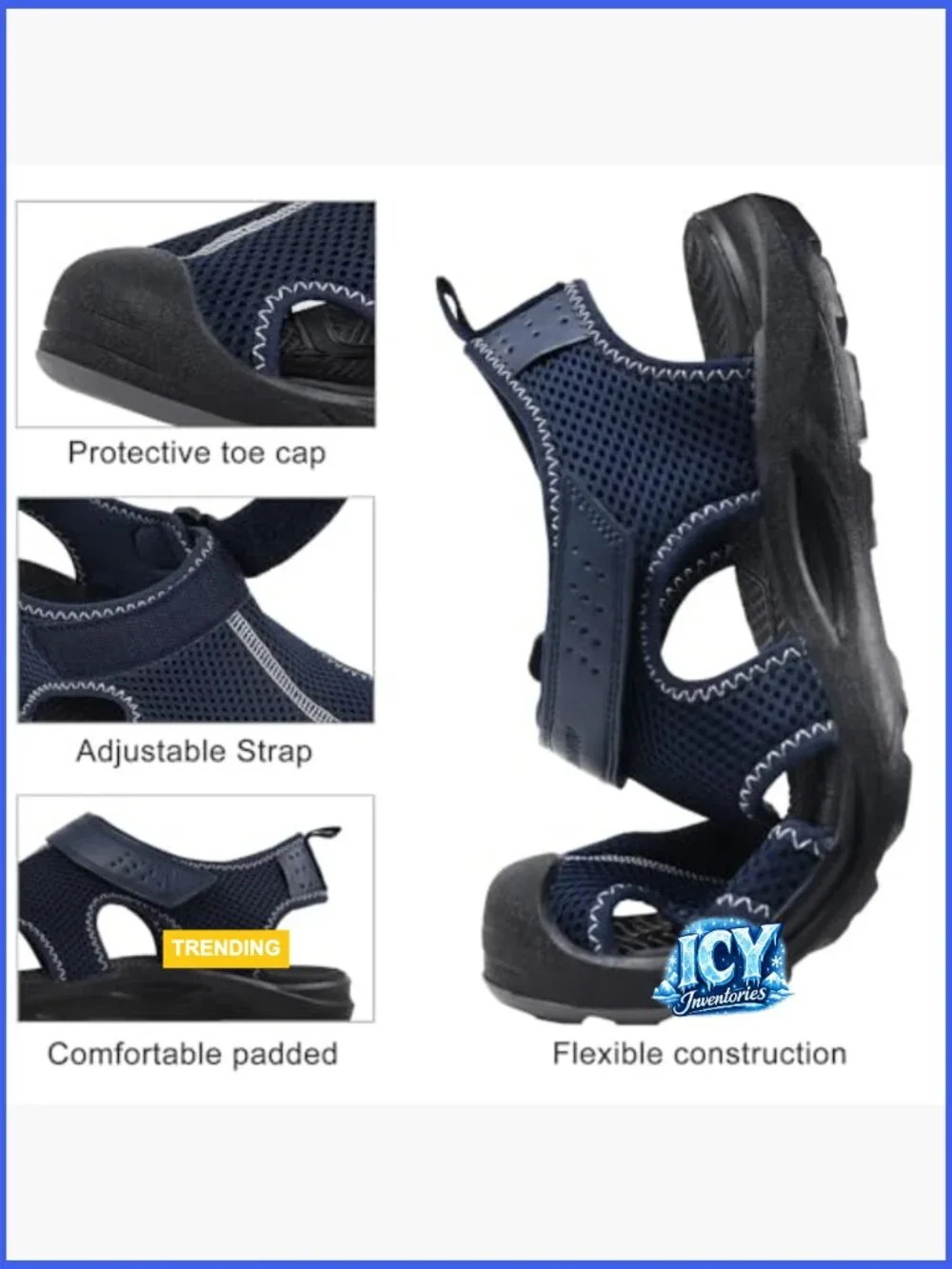 Men's Mesh Hiking Sandals, Closed-Toe Sport Sandals with Adjustable Straps,